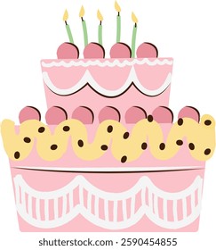 Birthday Cake With Candles Vector Illustration