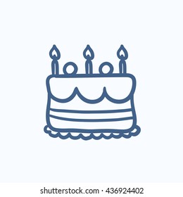 Birthday cake with candles vector sketch icon isolated on background. Hand drawn Birthday cake with candles icon. Birthday cake with candles sketch icon for infographic, website or app.