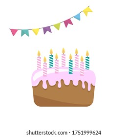 Birthday cake and candle.Vector Illustration