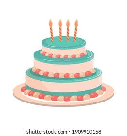 birthday cake caramels and candles decoration vector illustration