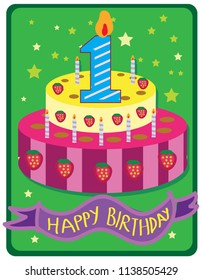 Birthday cake and card design vector.
