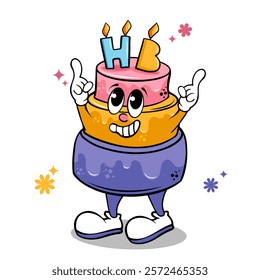 birthday cake cartoon character,happy birthday cake with candle vector illustration design	