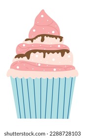 Geburtstagskortographie-Illustration. Doodle-Kuchen, Cupcakes für eine fröhliche Geburtstagsfeier