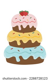 Geburtstagskortographie-Illustration. Doodle-Kuchen, Cupcakes für eine fröhliche Geburtstagsfeier