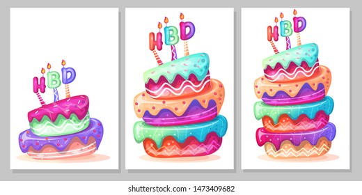 Birthday Cake Cartoon Set Vector Illustration