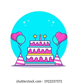 Birthday Cake Cartoon Vector Icon Illustration. Education Object Icon Concept Isolated Premium Vector. Flat Cartoon Style