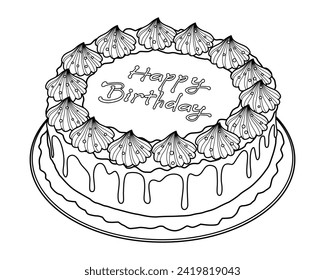 Birthday Cake Cartoon Vector Illustration BW