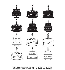 birthday cake celebration icon set glyph outline vector