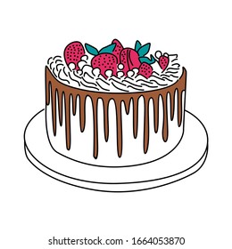 Birthday cake celebration party line art icon design vector illustration