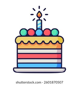 birthday cake celebration surprise congratulation anniversary flat color vector illustration template design