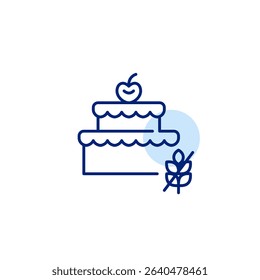 Birthday cake with cherry on top and gluten free symbol. Dietary restrictions, food labelling. Pixel perfect, editable stroke vector icon