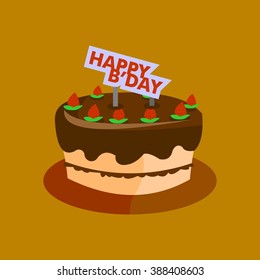 Birthday cake with chocolate creme and burning candles isolated on various background - eps10 vector illustration. 
