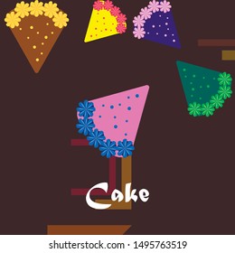 Birthday cake and chocolate cake, cut slice. Vector illustration