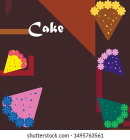 Birthday cake and chocolate cake, cut slice. Vector illustration