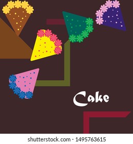 Birthday cake and chocolate cake, cut slice. Vector illustration