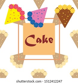Birthday cake and chocolate cake, cut slice. Vector illustration