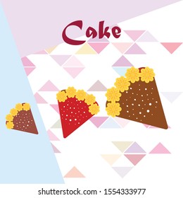 Birthday cake and chocolate cake, cut slice. Vector illustration