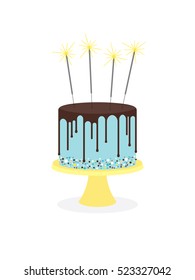 Birthday cake with chocolate frosting and sparklers