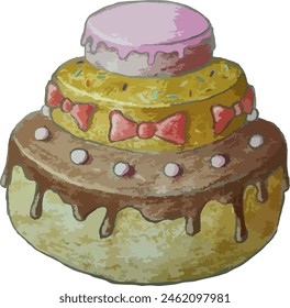 Birthday cake close up. Vector image.