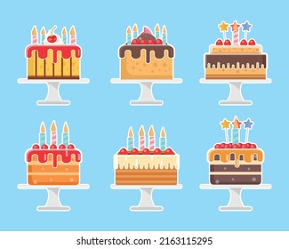 Birthday Cake collection, Delicious Cakes set, vector icon