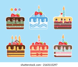 Birthday Cake collection, Delicious Cakes set, vector icon