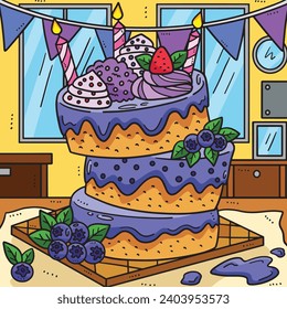 Birthday Cake Colored Cartoon Illustration