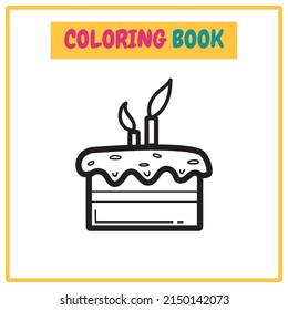 Birthday Cake Coloring Book or Outline Vector Design