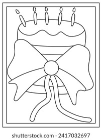 Birthday cake coloring page designed in hand drawn vector 
