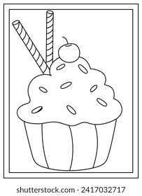 Página de color de pastel de cumpleaños diseñada en vector dibujado a mano 