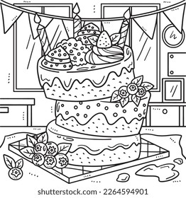 Birthday Cake Coloring Page for Kids