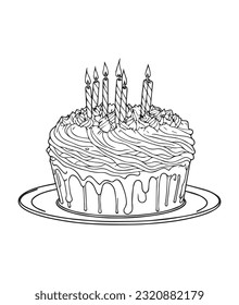 Birthday cake coloring page for kids. Birthday cake coloring page for adults. Happy birthday