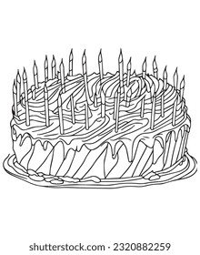 Birthday cake coloring page for kids. Birthday cake coloring page for adults. Happy birthday