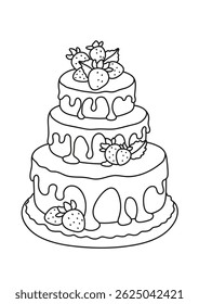 Pastel de cumpleaños. Para colorear. Ilustración vectorial.