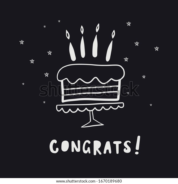 バースデーケーキ おめでとう 落書き風バースデーカード 誕生日おめでとう ベクターフリーハンドの描画 のベクター画像素材 ロイヤリティフリー