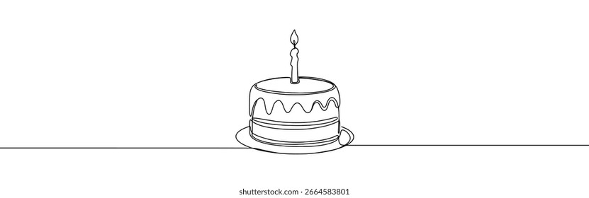 Birthday cake continuous one line drawing. Celebration and Dessert.