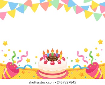 Birthday cake and crackers vector illustration_frame material