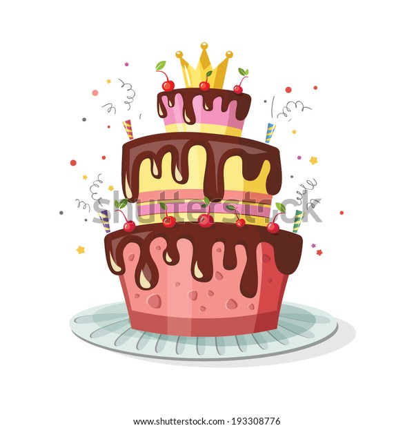 Gateau D Anniversaire Avec Couronne Image Vectorielle De Stock Libre De Droits