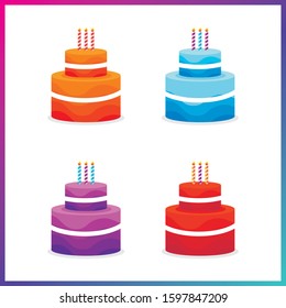 Birthday cake - cupcake with candle and flying balloon, designed with flat cartoon style, simple, cute and lovely for element of birthday card, valentine, and other