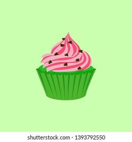 Birthday cake cupcake. Sweet tasty cupcake for birthday party. Delicious dessert with cream. Muffin snack. Vector illustration - EPS 10