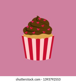 Birthday cake cupcake. Sweet tasty cupcake for birthday party. Delicious dessert with cream. Muffin snack. Vector illustration - EPS 10