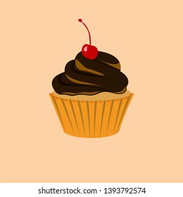 Birthday cake cupcake. Sweet tasty cupcake for birthday party. Delicious dessert with cream. Muffin snack. Vector illustration - EPS 10