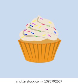 Birthday cake cupcake. Sweet tasty cupcake for birthday party. Delicious dessert with cream. Muffin snack. Vector illustration - EPS 10