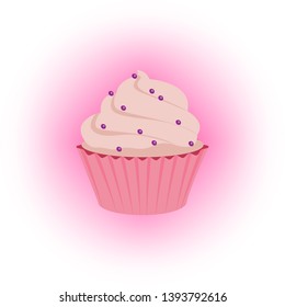 Birthday cake cupcake. Sweet tasty cupcake for birthday party. Delicious dessert with cream. Muffin snack. Vector illustration - EPS 10