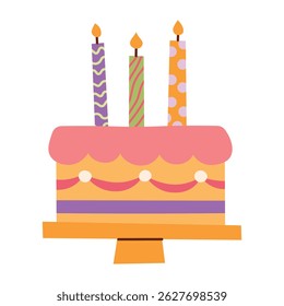 Birthday cake with a cute candles. Vector simple flat hand drawn illustration isolated on transparent background.
