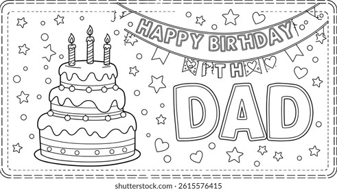 birthday cake for dad colouring page a4 size. You can print it on standard