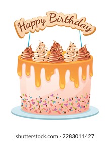 Pastel de cumpleaños con vector de decoración aislado en fondo blanco