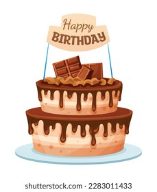 Birthday cake with decoration vector isolated illustration