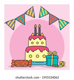 birthday cake and decorations around