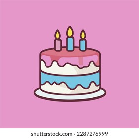 Birthday Cake design with Cartoon candles. Birthday cake hand drawn vector illustration
