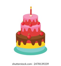 Birthday cake design. Birthday cake with colorful and yummy flavor. Party element. Vector illustration 